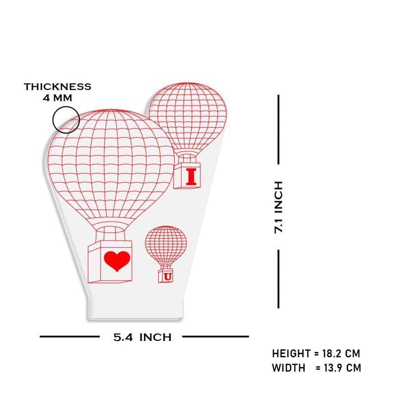 3D Illusion I love U air Balloon Acrylic Led Night lamp Warm White Colour  Kids Room Decor Light